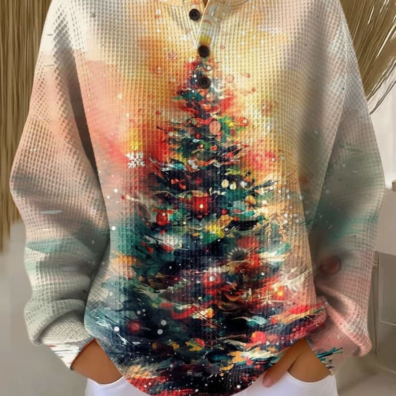 Women's Waffle Knit Christmas Jumper with Tree Print | Alice_1