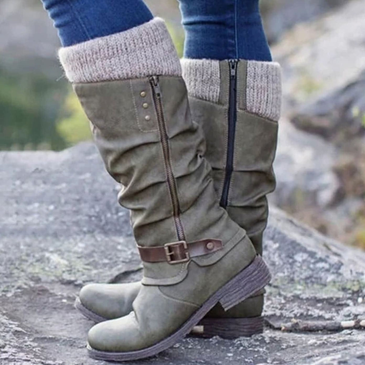 Women's Knit Cuff Buckle Orthopedic Boots | Ione_5