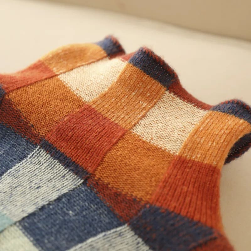 Women's Multicolor Check Knit Mock Neck Jumper | India_5