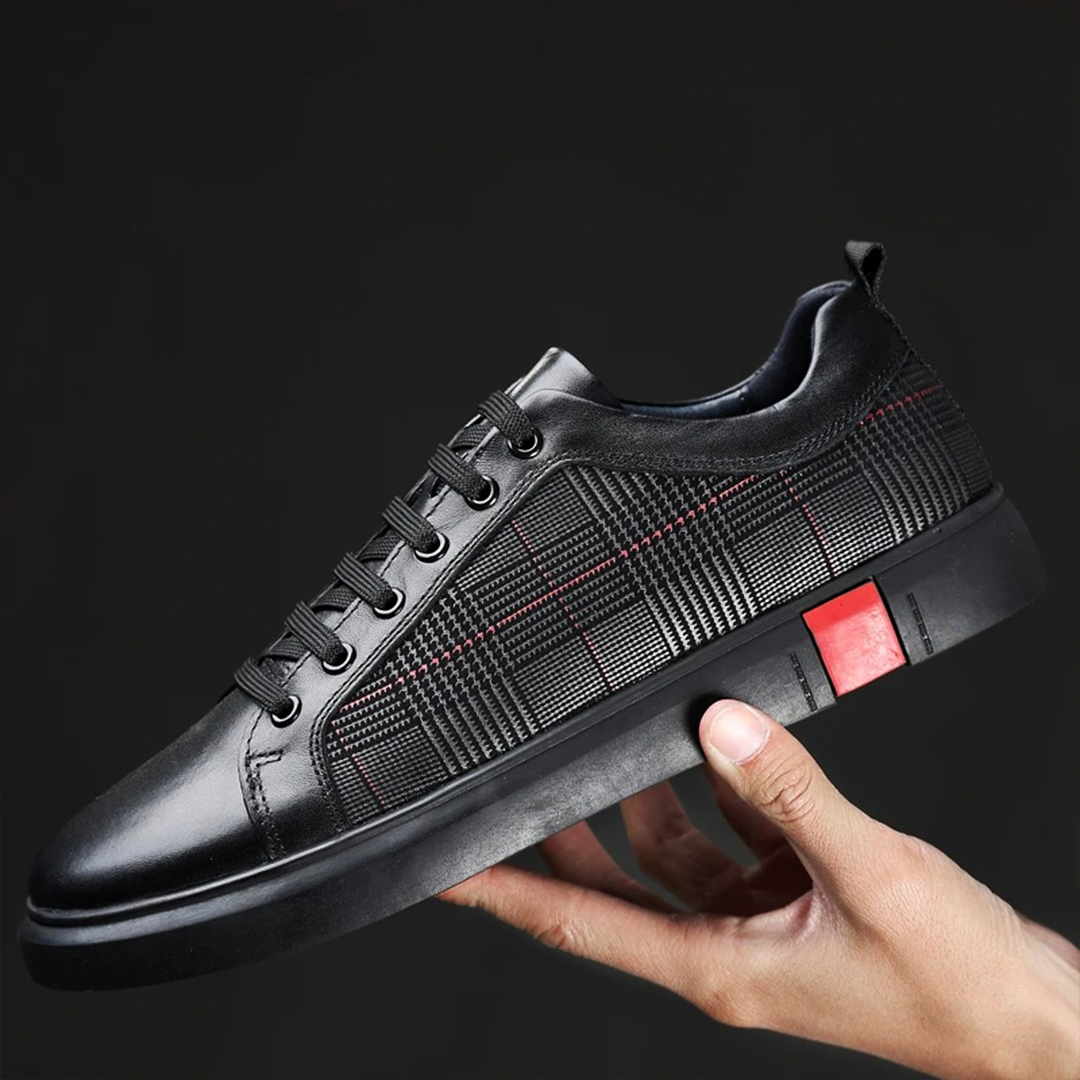 Men’s Genuine Leather Plaid Sneakers | Marchello