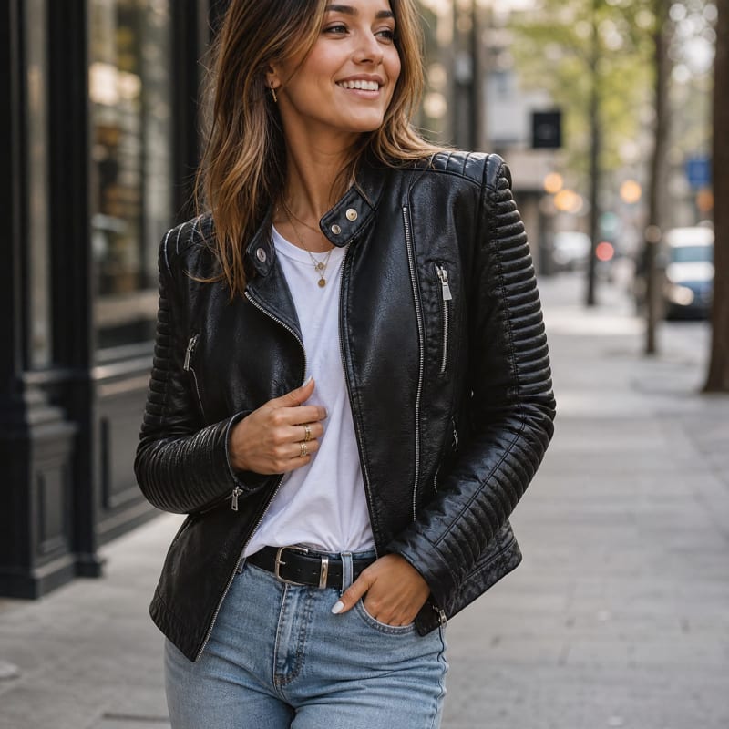 Women's Faux Leather Biker Jacket | Gwenllian_1