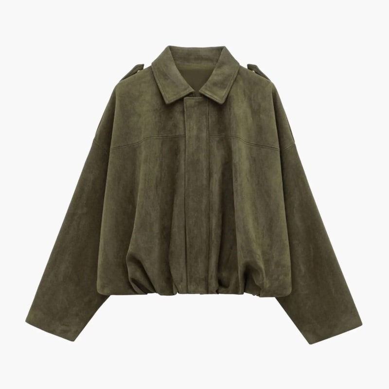 Women's Faux Suede Collared Bomber Jacket | Carina_1