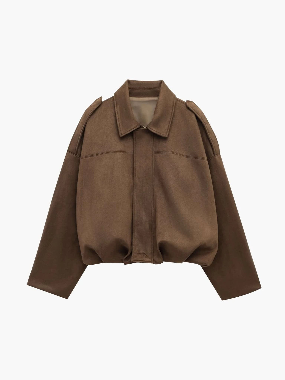 Women's Faux Suede Collared Bomber Jacket | Carina_11