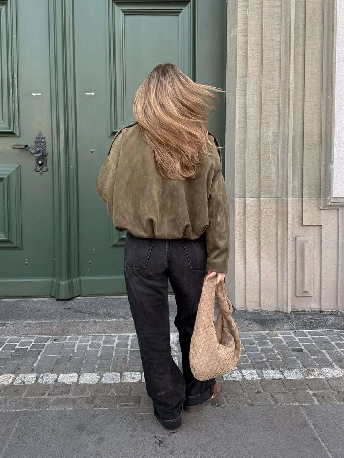 Women's Faux Suede Collared Bomber Jacket | Carina_5