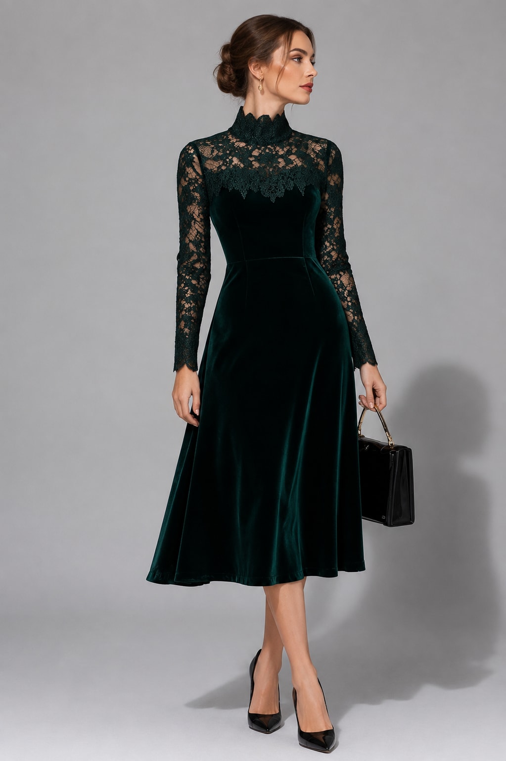 Women's Velvet Lace Midi Dress | Janet_2
