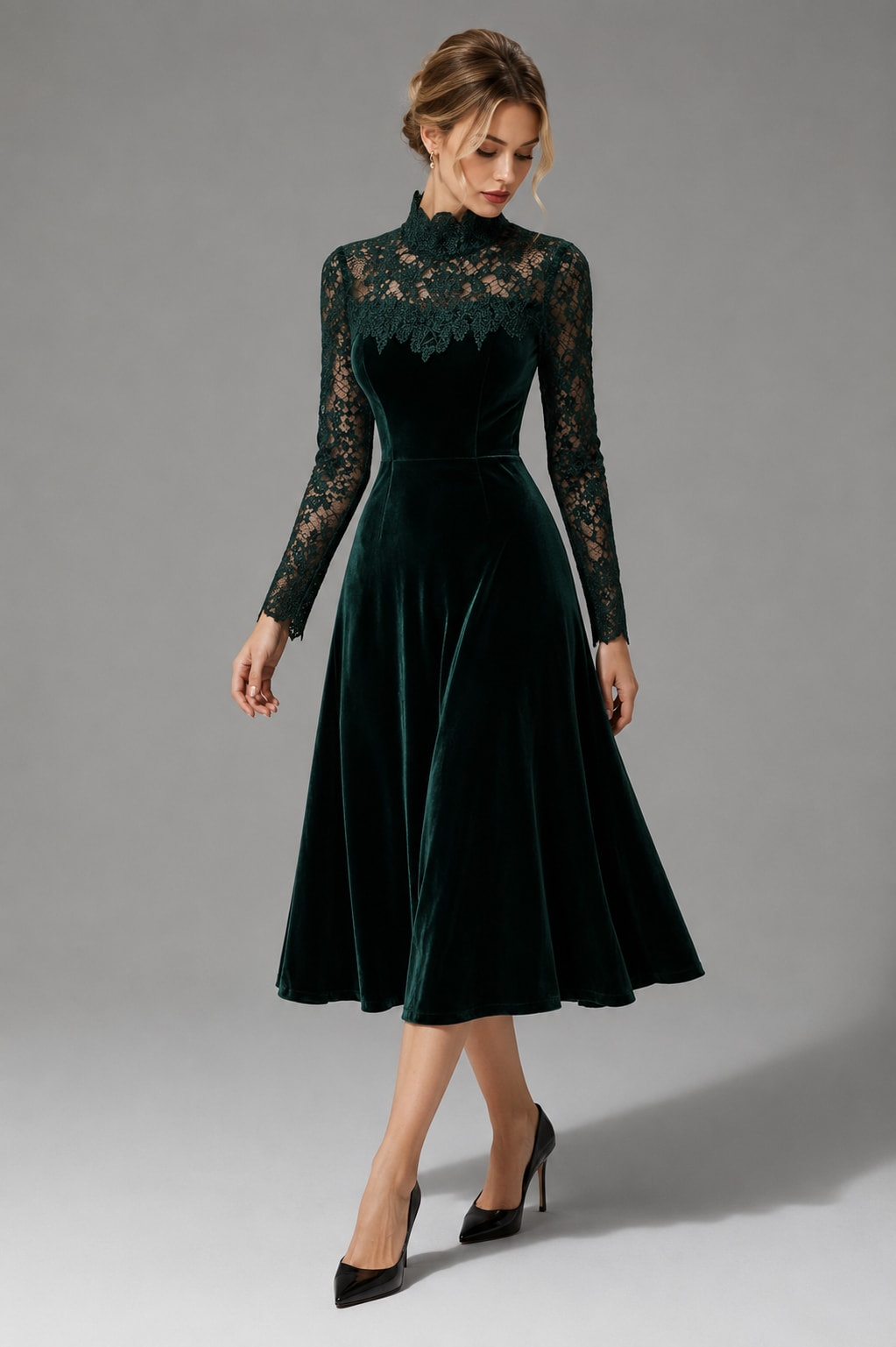 Women's Velvet Lace Midi Dress | Janet_4