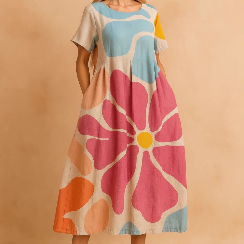 Women's Linen Floral Midi Dress | Lily Collins_1