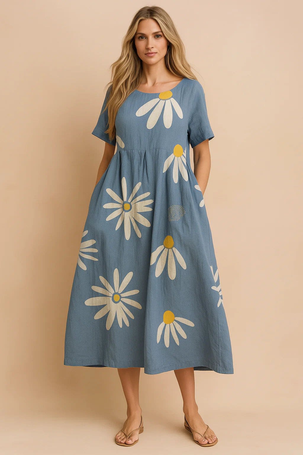 Women's Linen Floral Midi Dress | Lily Collins_10