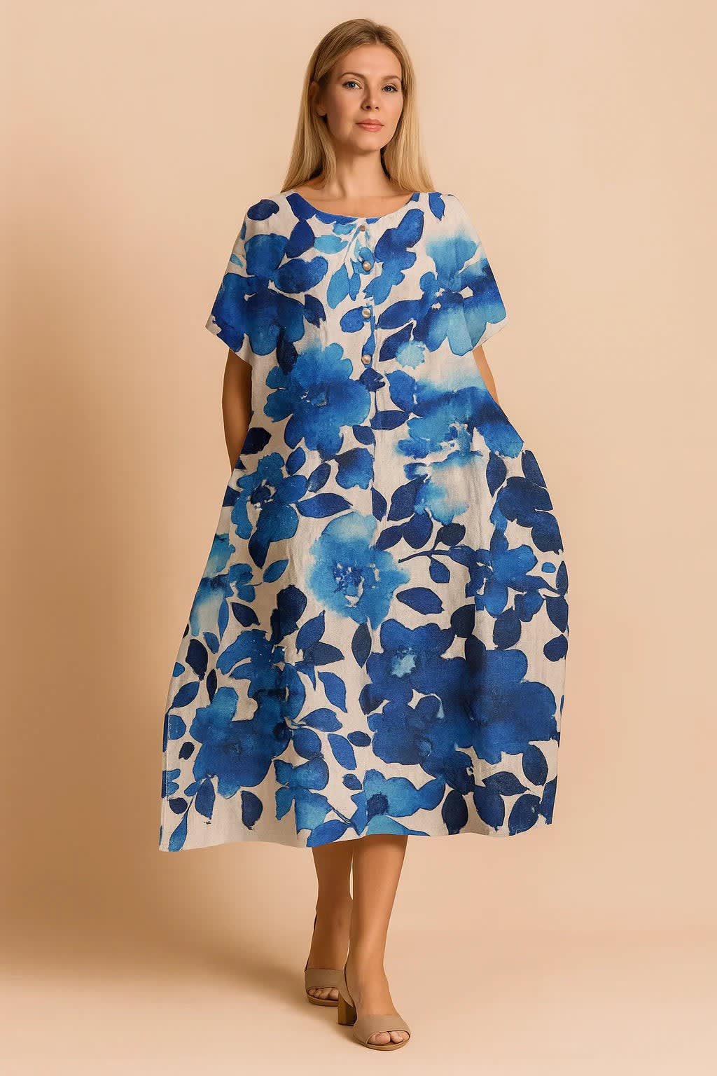 Women's Linen Floral Midi Dress | Lily Collins_11