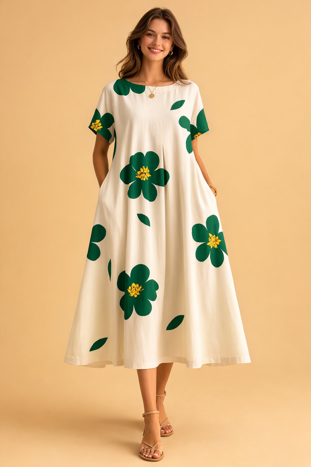 Women's Linen Floral Midi Dress | Lily Collins_2