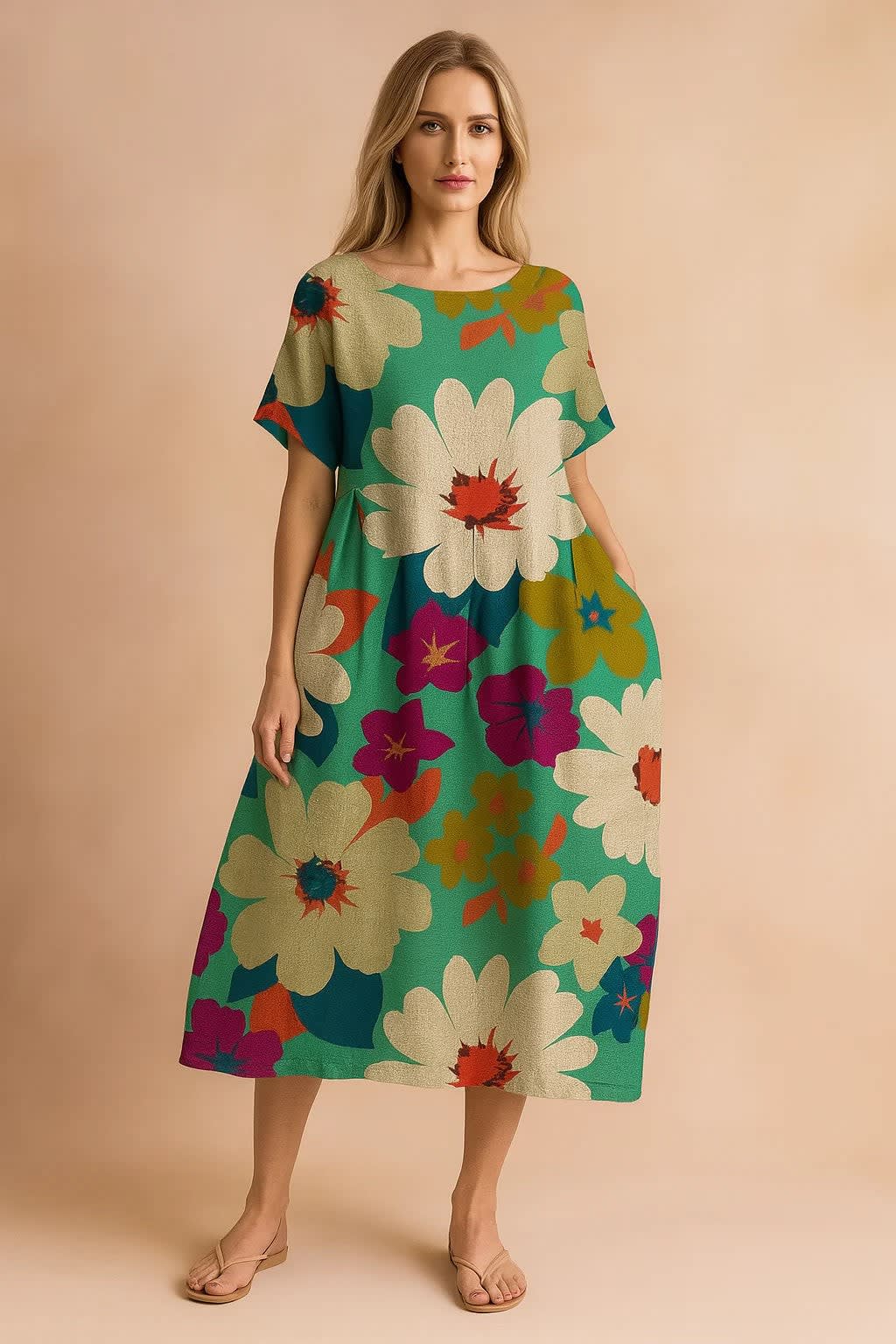 Women's Linen Floral Midi Dress | Lily Collins_6
