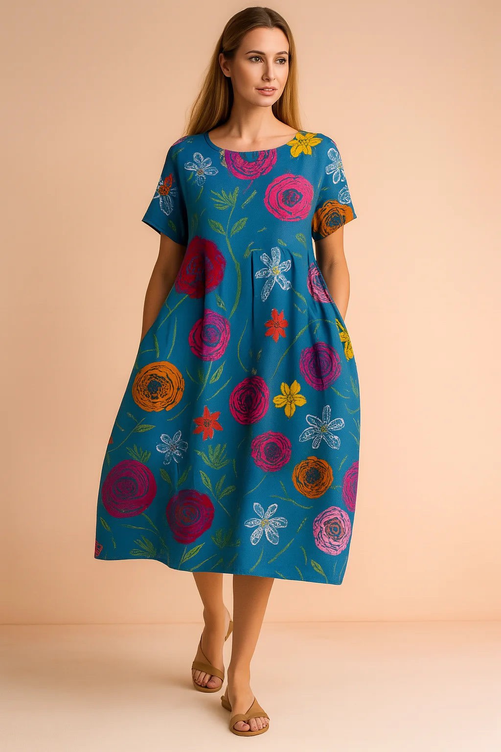 Women's Linen Floral Midi Dress | Lily Collins_7