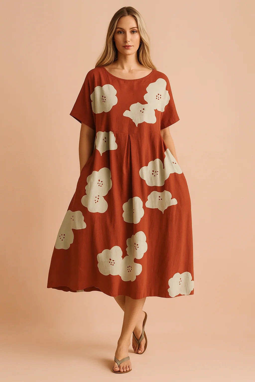 Women's Linen Floral Midi Dress | Lily Collins_9
