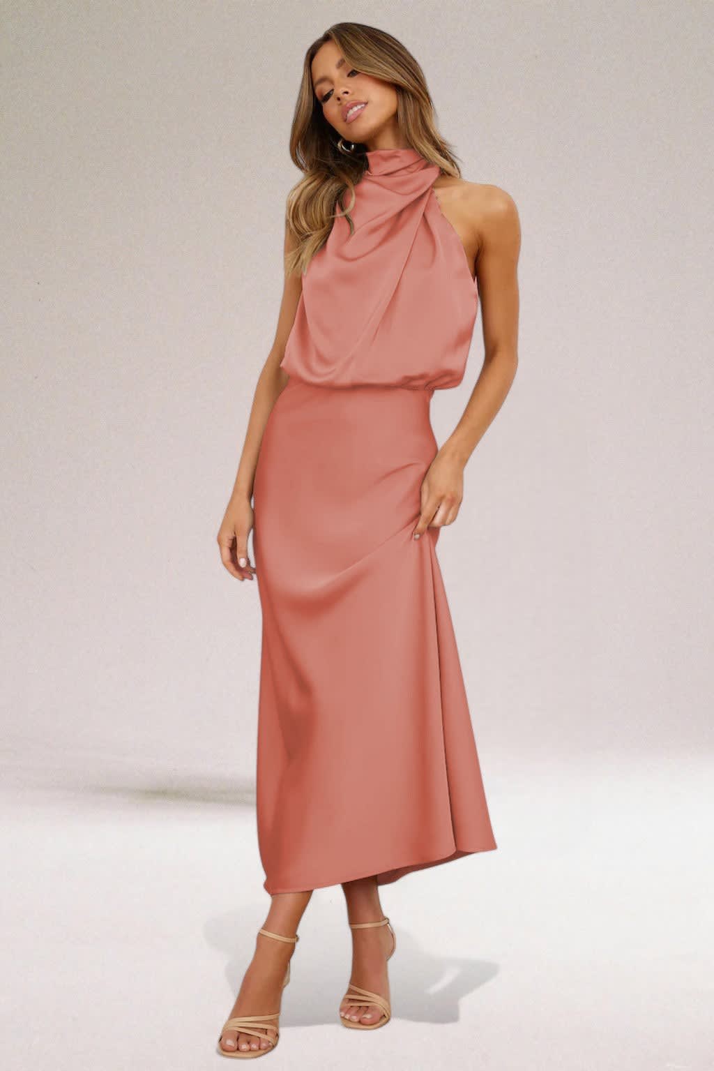 Women's Satin Halter Neck Maxi Dress | Rosalie_3
