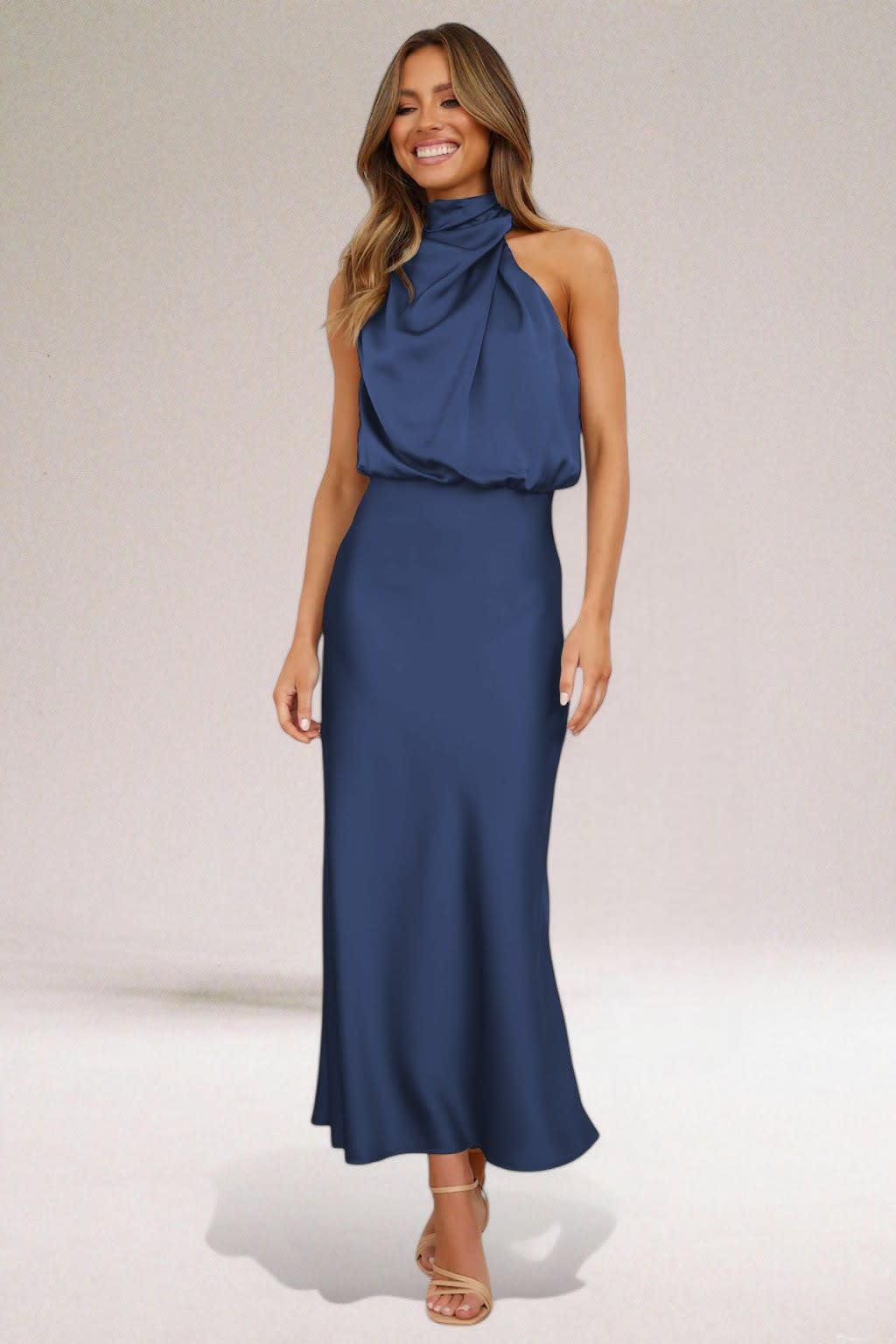 Women's Satin Halter Neck Maxi Dress | Rosalie_4