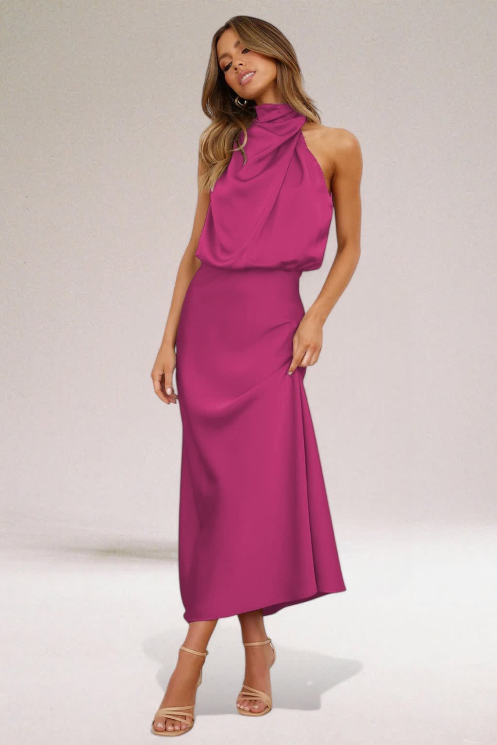 Women's Satin Halter Neck Maxi Dress | Rosalie_5
