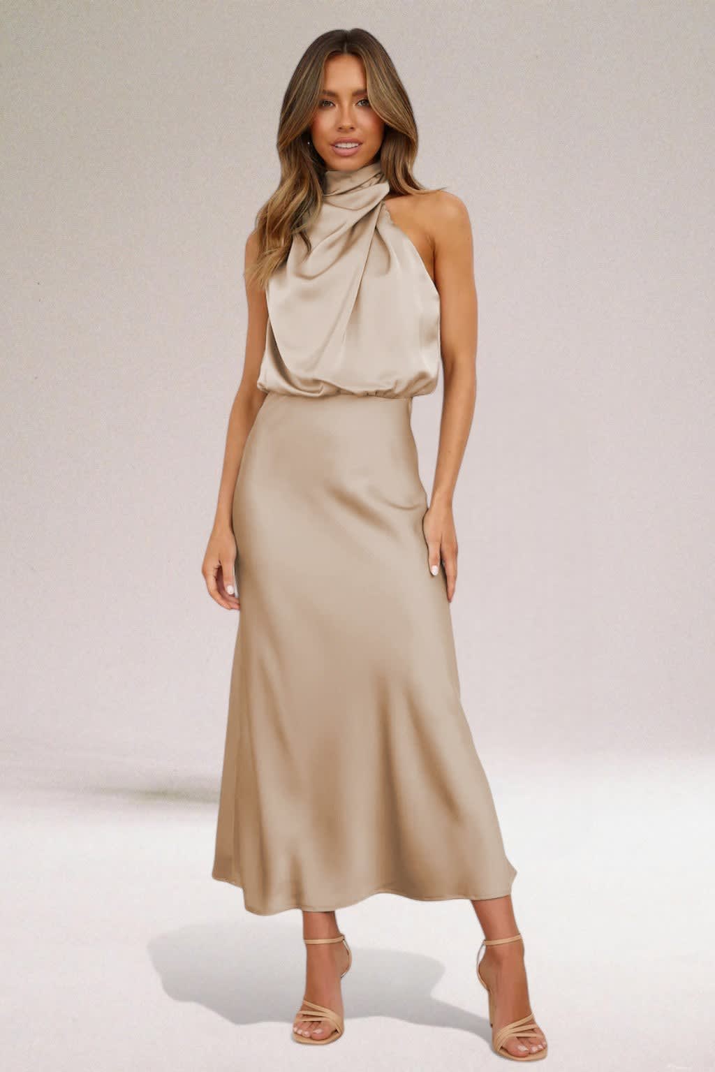 Women's Satin Halter Neck Maxi Dress | Rosalie_7