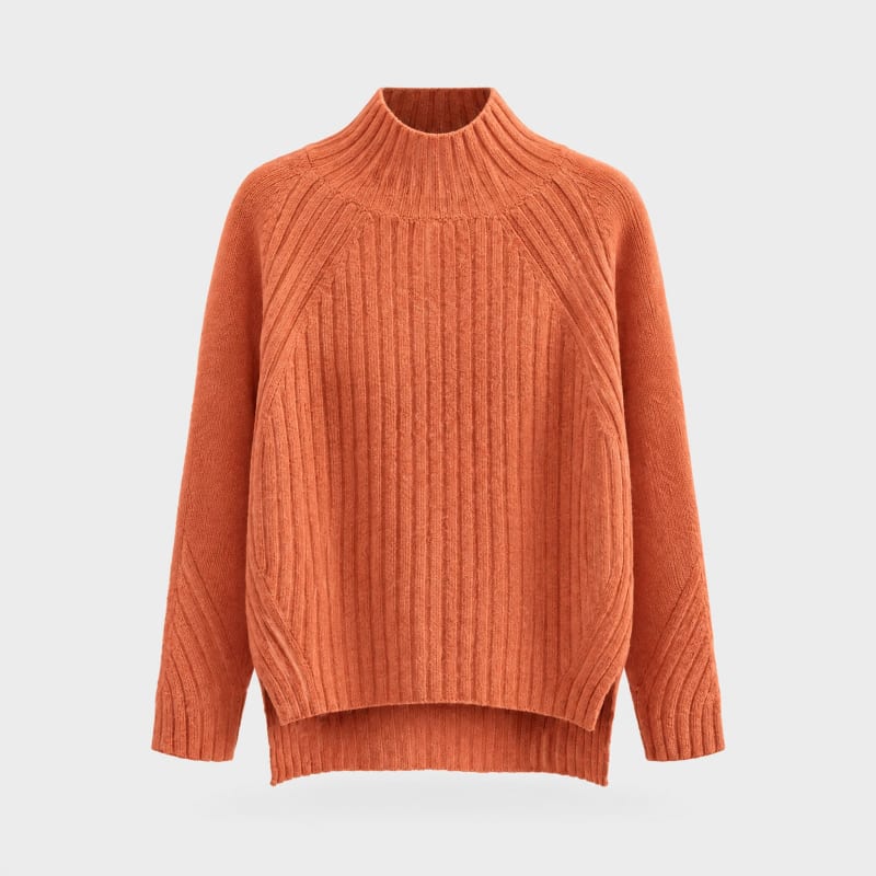 Women's Ribbed Knit Mock Neck Jumper with Side Slits | Maya_1