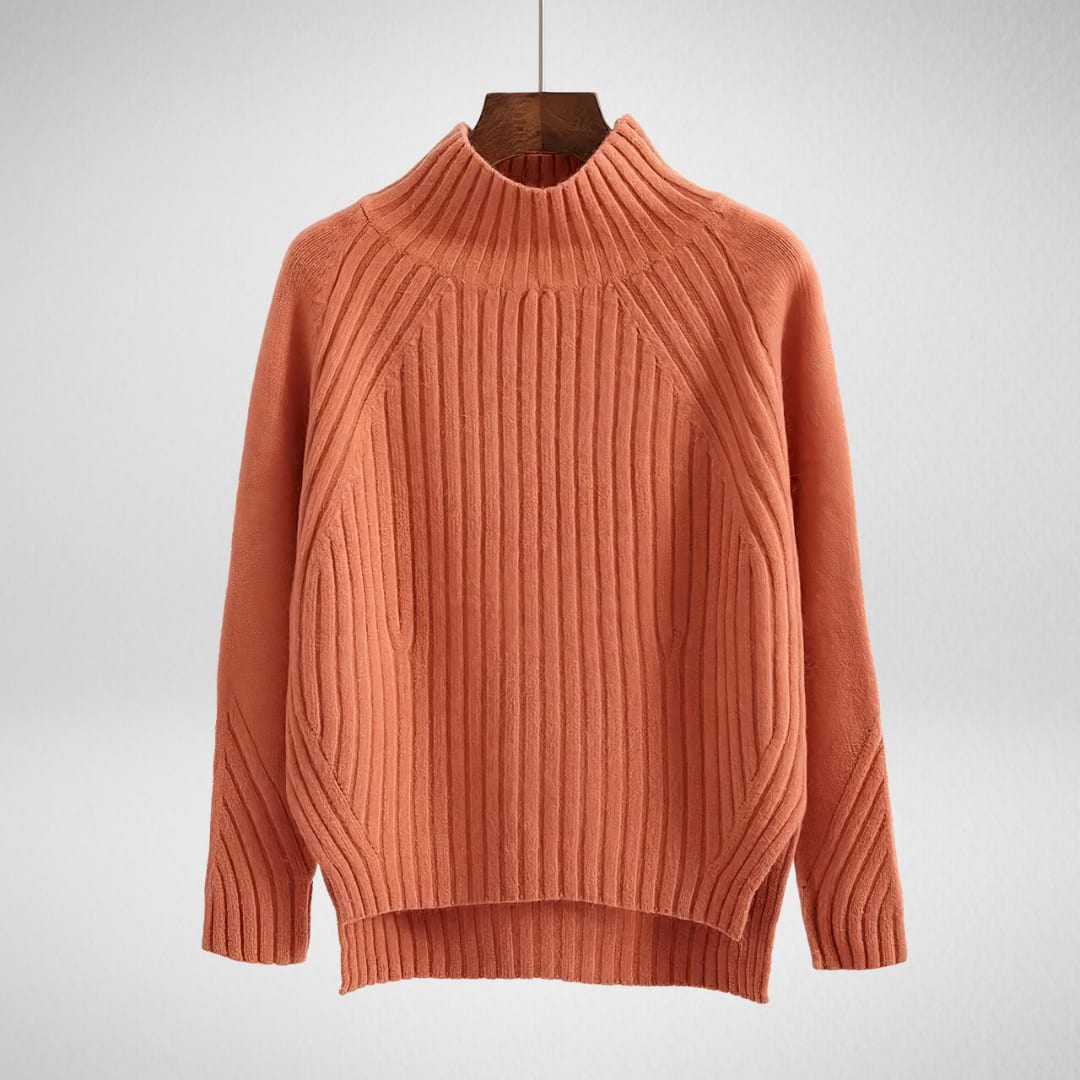 Women's Ribbed Knit Mock Neck Jumper with Side Slits | Maya_2