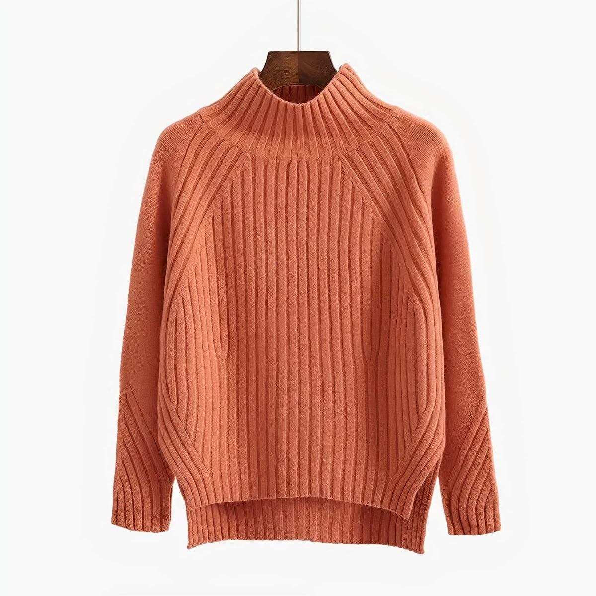 Women's Ribbed Knit Mock Neck Jumper with Side Slits | Maya_3