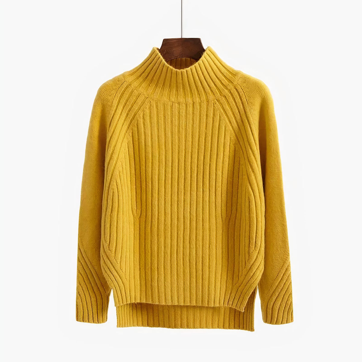 Women's Ribbed Knit Mock Neck Jumper with Side Slits | Maya_4