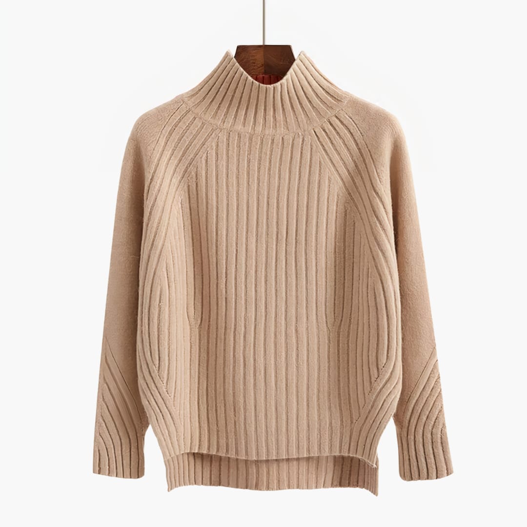 Women's Ribbed Knit Mock Neck Jumper with Side Slits | Maya_6