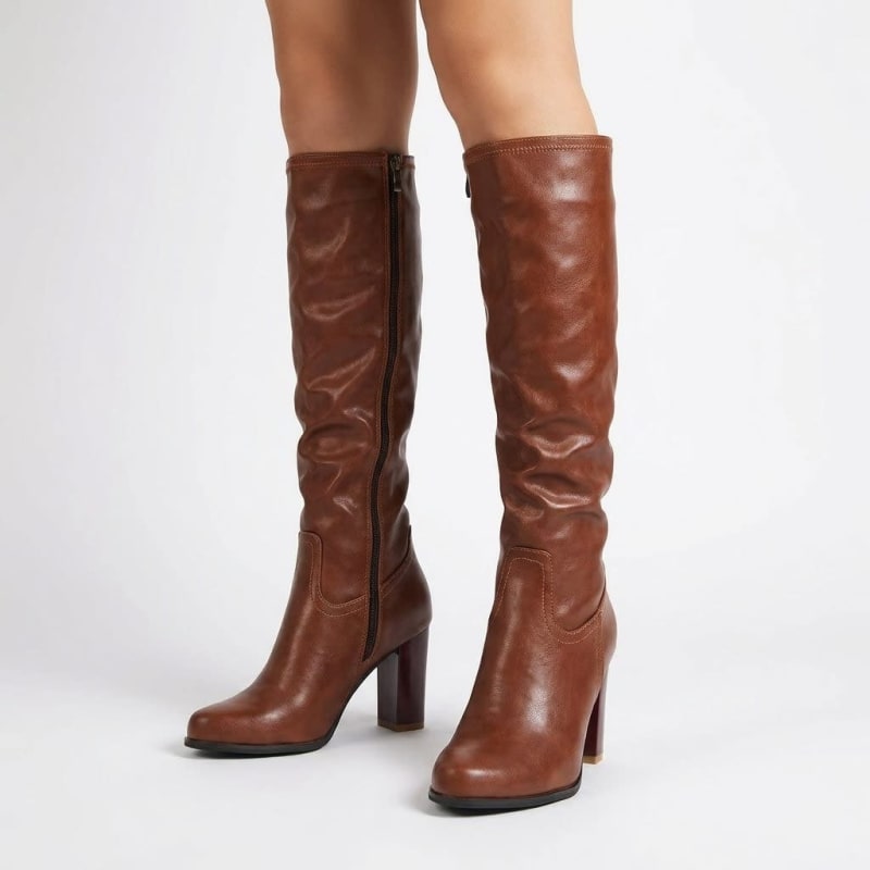 Women's Leather Block Heel Knee High Boots | Mair_1