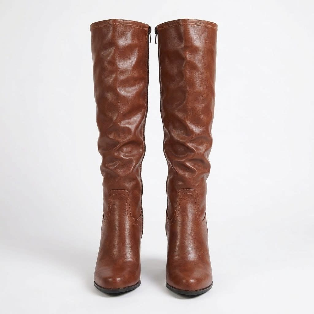 Women's Leather Block Heel Knee High Boots | Mair_3