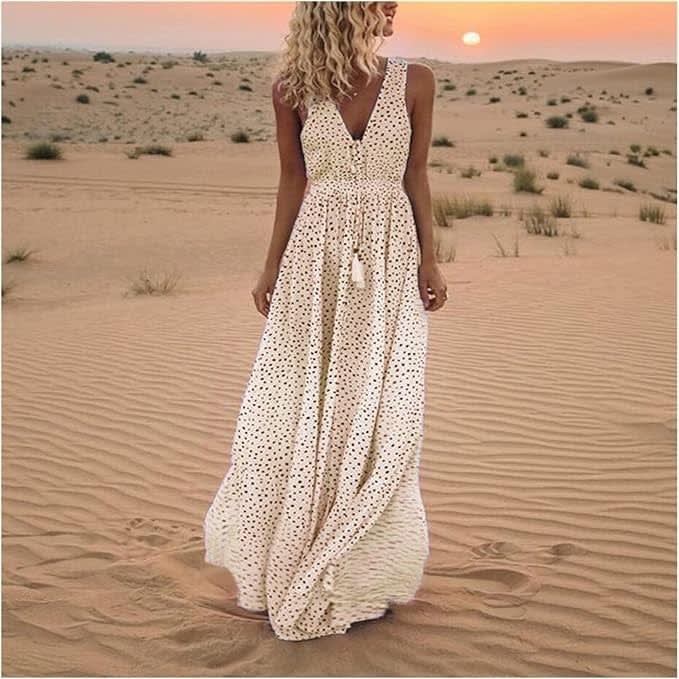 Women's Boho V-Neck Flowy Maxi Dress | Delilah_2