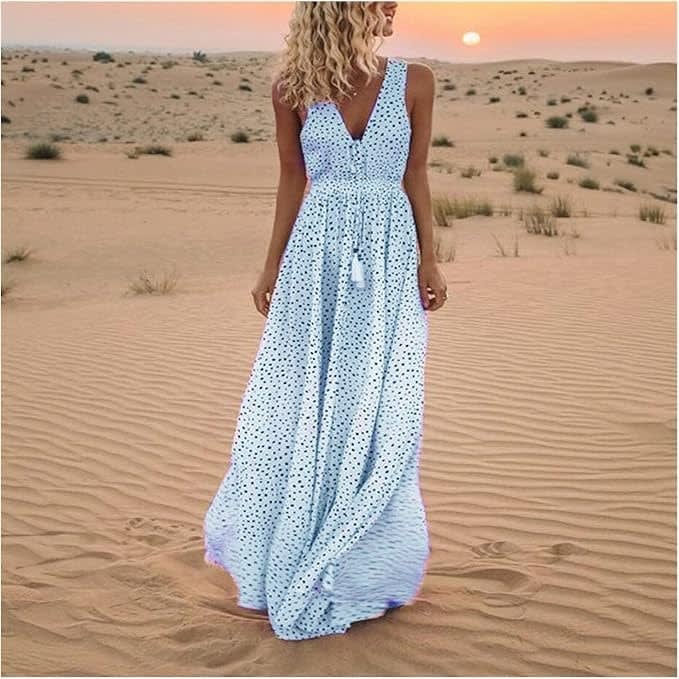 Women's Boho V-Neck Flowy Maxi Dress | Delilah_4