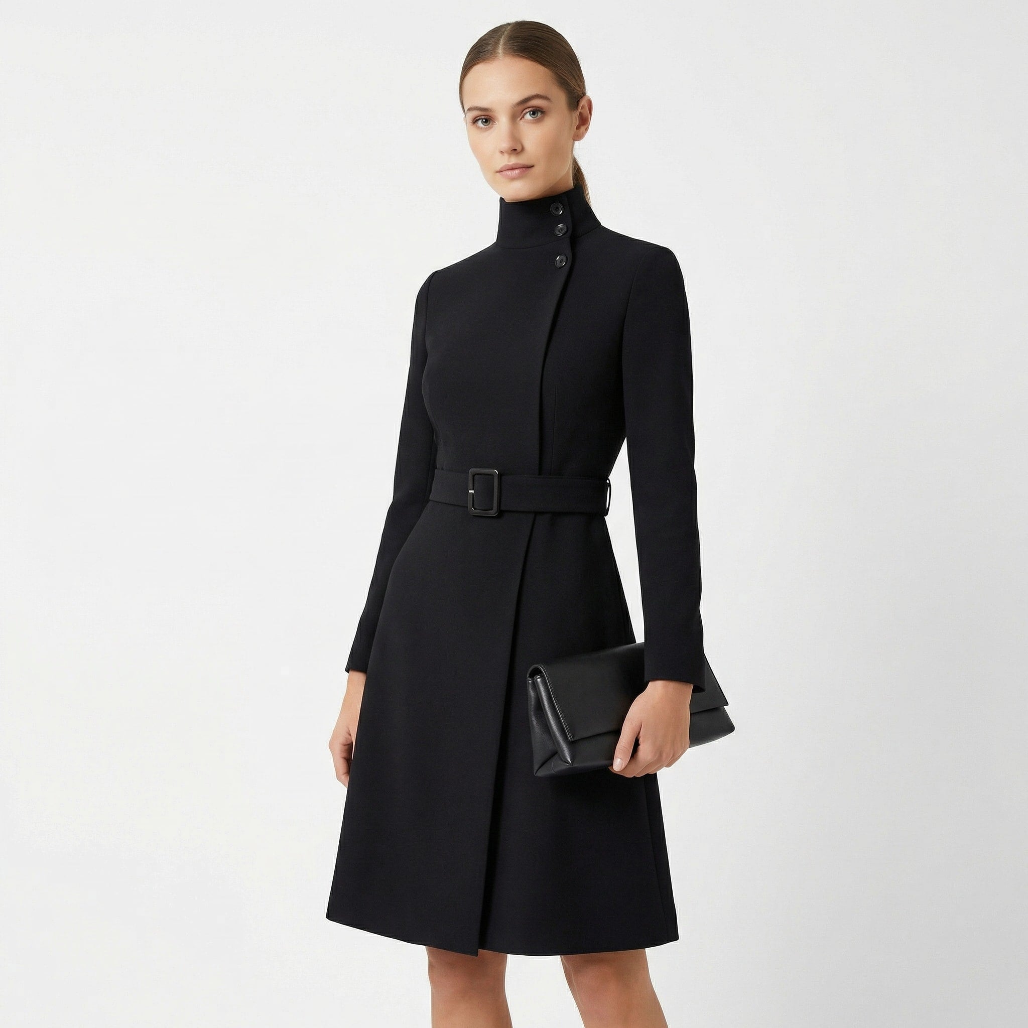 Women's Belted High Neck Midi Dress | Keturah_2