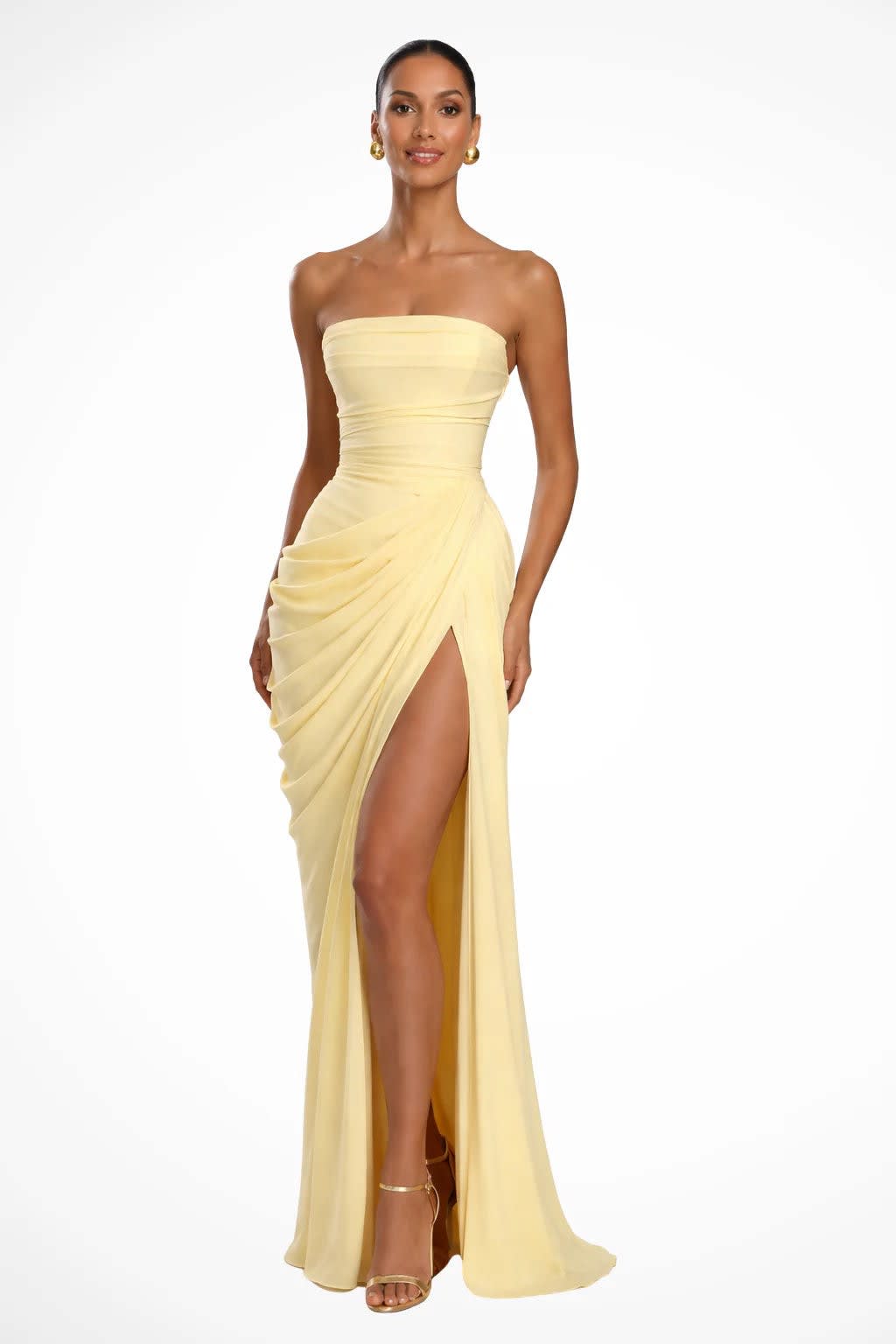 Women's Draped Strapless Wedding Guest Maxi Dress | Allison Price_4