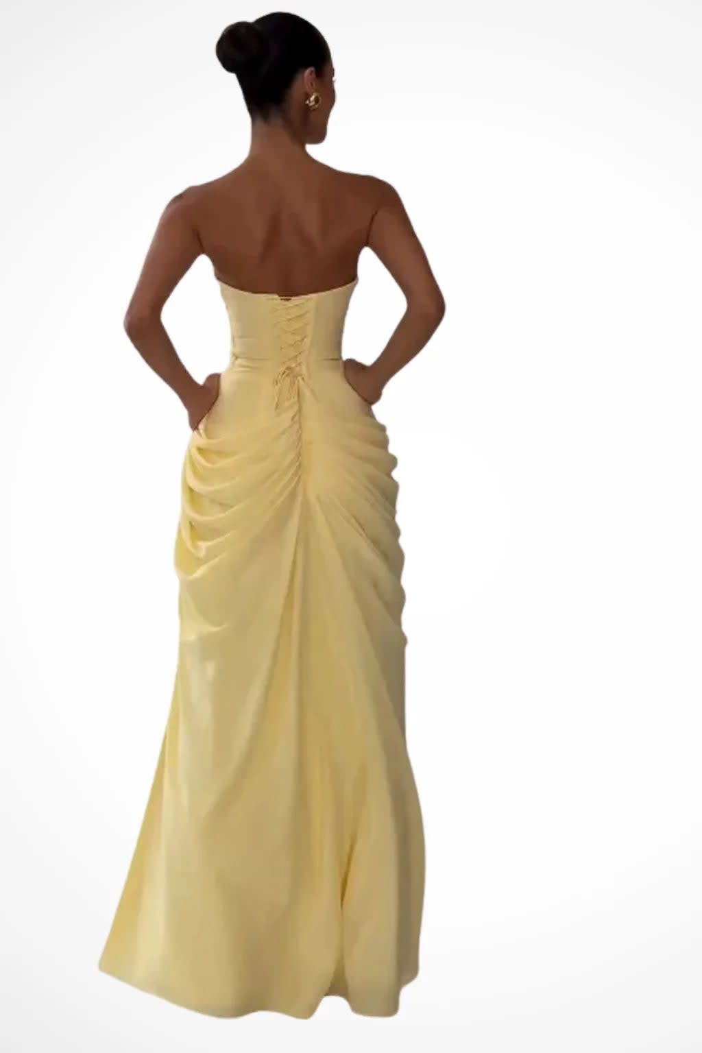Women's Draped Strapless Wedding Guest Maxi Dress | Allison Price_5