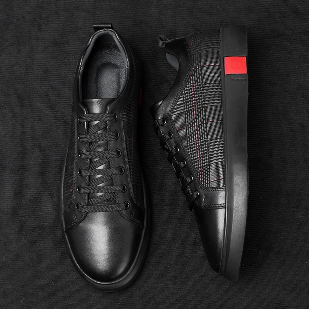 Men’s Genuine Leather Plaid Sneakers | Marchello