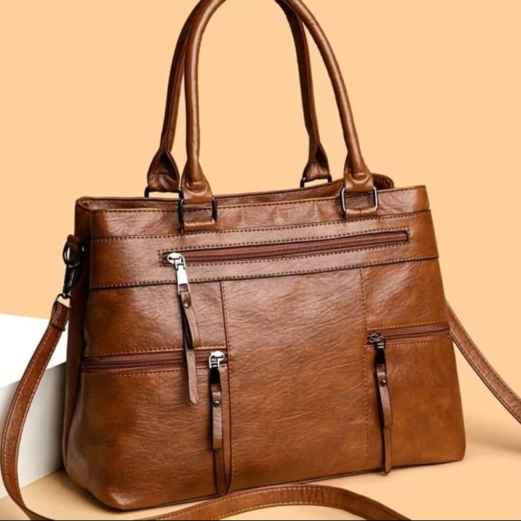 Women's Multi-Pocket Vegan Leather Handbag | Amber_1