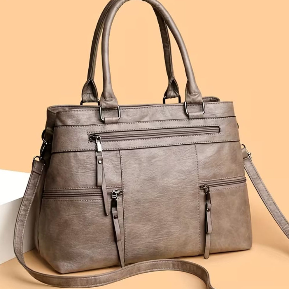 Women's Multi-Pocket Vegan Leather Handbag | Amber_2