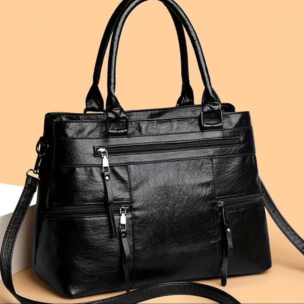 Women's Multi-Pocket Vegan Leather Handbag | Amber_4