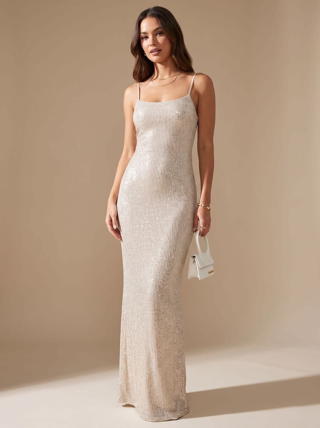 Women's Gold Glitter Backless Christmas Party Maxi Dress | Harriet_4