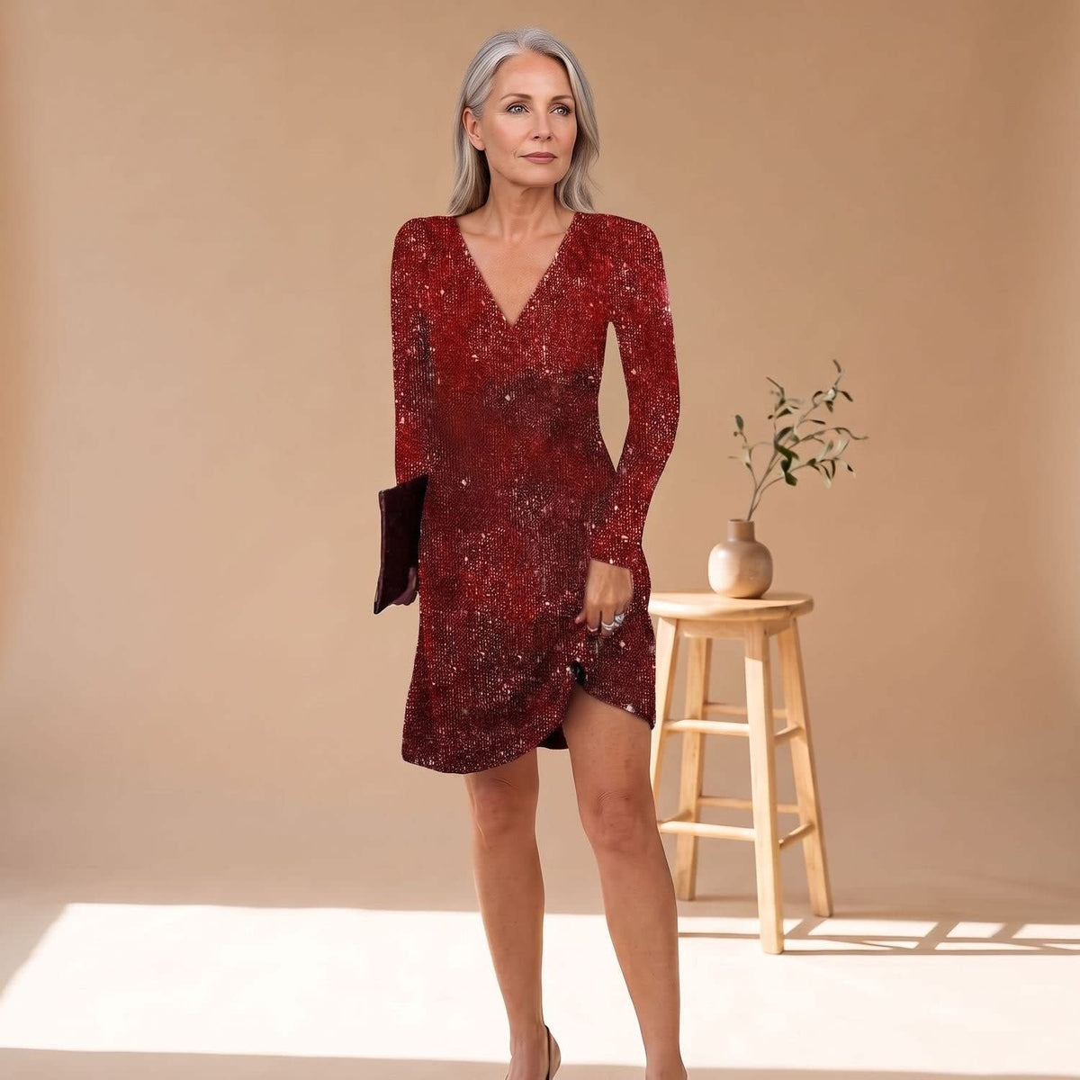 Women's Sequin Long Sleeve Christmas Party Mini Dress | Laura_5