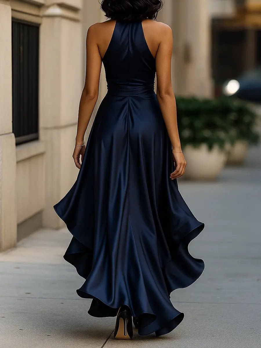 Women's Satin Halter High Low Cocktail Dress | Edith_5