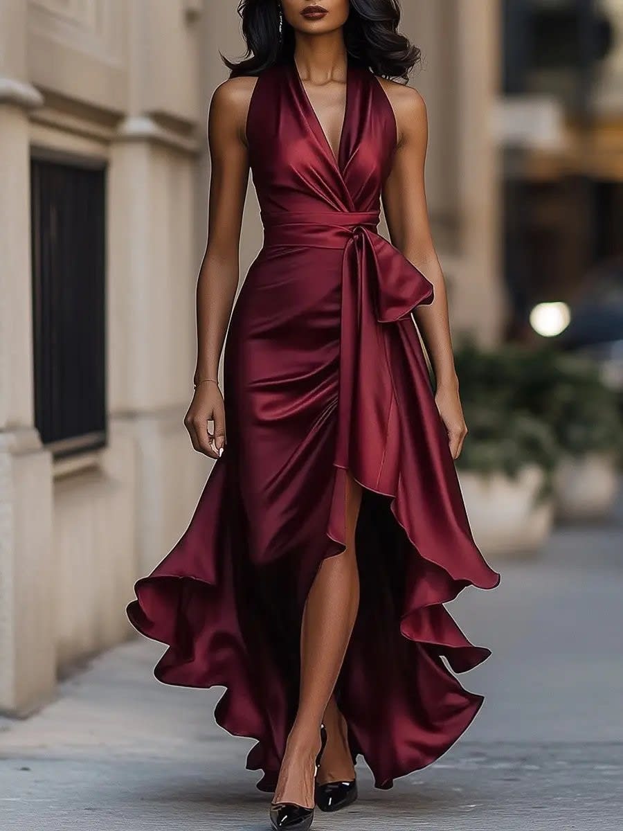 Women's Satin Halter High Low Cocktail Dress | Edith_6