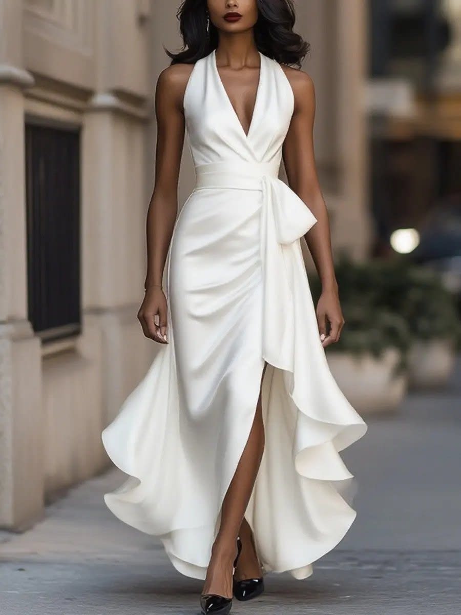 Women's Satin Halter High Low Cocktail Dress | Edith_7