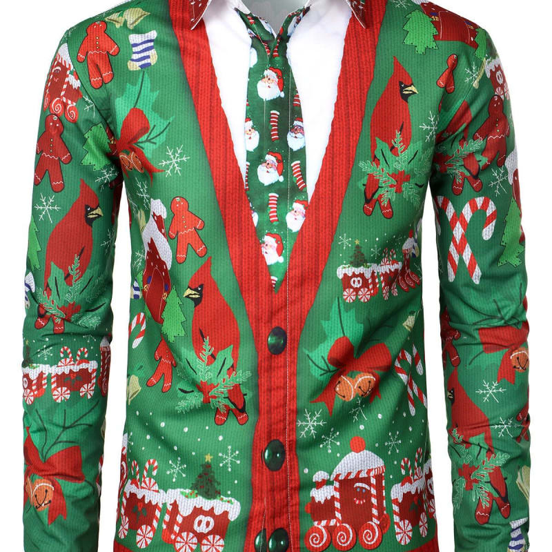 Men's Gingerbread Print Ugly Christmas Shirt | Patrick_1