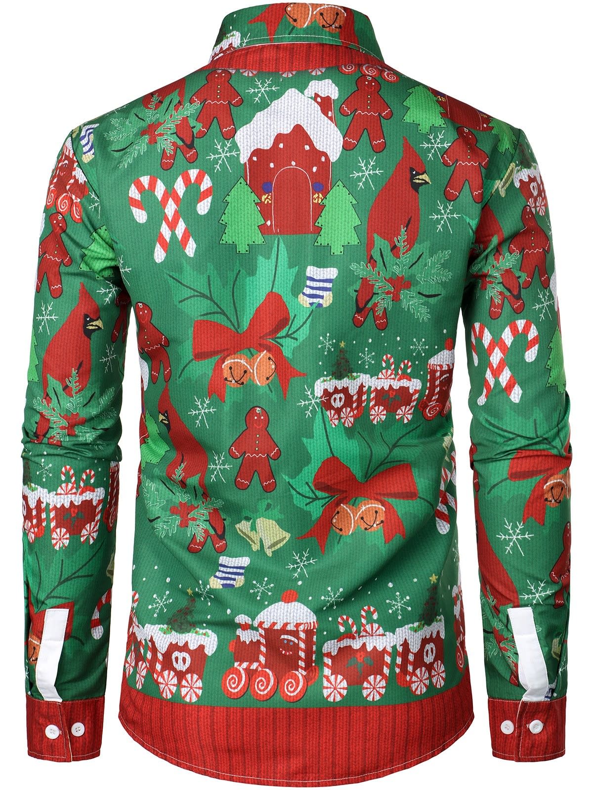 Men's Gingerbread Print Ugly Christmas Shirt | Patrick_2