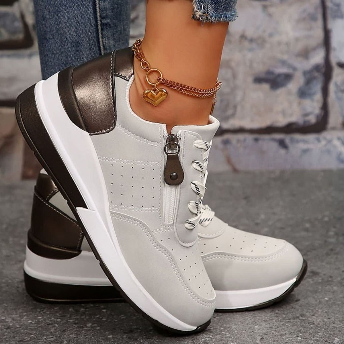 Women's Side Zip Wedge Orthopedic Trainers | Ginny_7