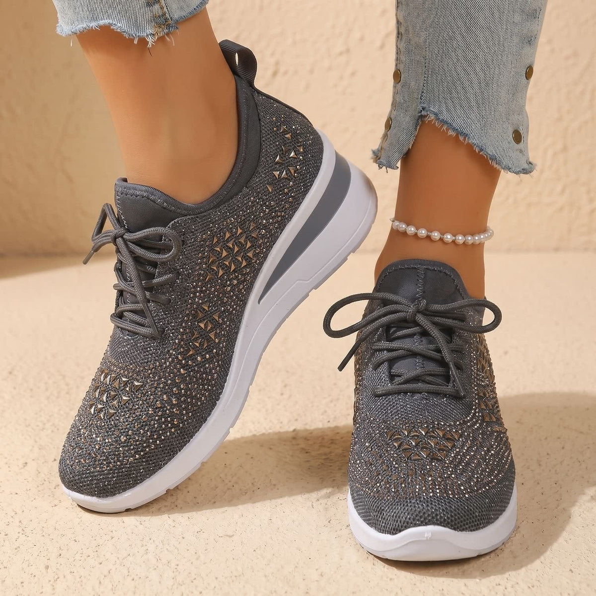Women's Rhinestone Wedge Orthopedic Trainers | Arianwen_10