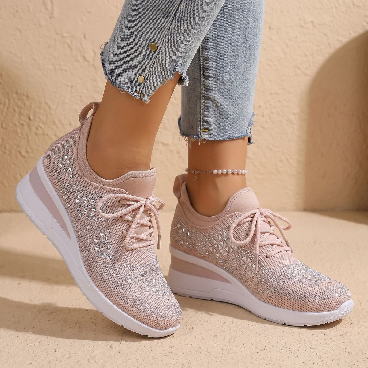 Women's Rhinestone Wedge Orthopedic Trainers | Arianwen_11