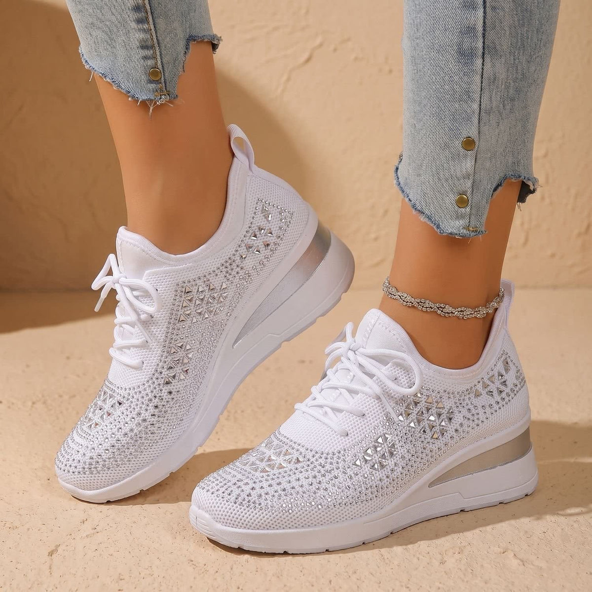 Women's Rhinestone Wedge Orthopedic Trainers | Arianwen_3