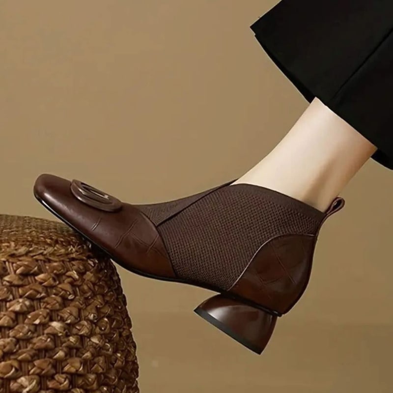 Women's Buckle Block Heel Orthopedic Boots | Elain_1