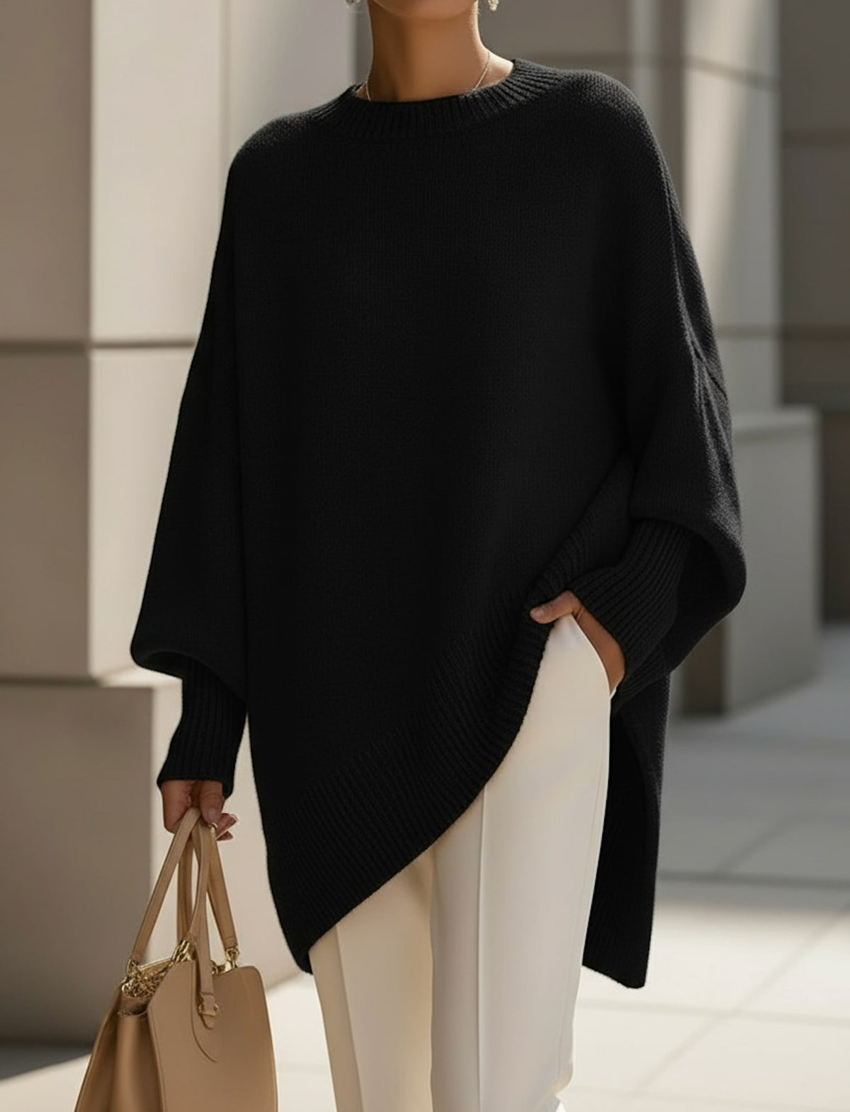 Women's Oversized Batwing Jumper with Asymmetric Hem | Keira_10